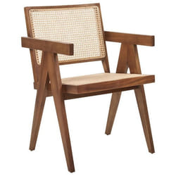 Chaise en bois dacajou marron et rotin tressé clair WESTBROOK