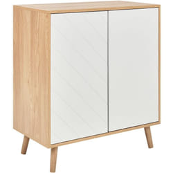 Buffet 2 Portes mdf et Placage Effet Bois Clair et Blanc Rangement Chambre Bristow