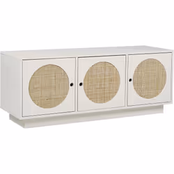 Buffet à façade décorative ronde en rotin. Parfait pour un salon rétro ou éclectique, ce buffet blanc est une combinaison de  ...