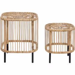Tables à café bohèmes. Le charme intemporel de cet ensemble de tables basses de jardin en rotin rehausse votre espace extérie ...