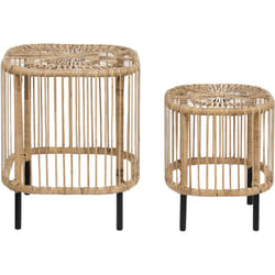 Tables Basses de Jardin en Rotin Ton Naturel Petite et Grande Lot de 2 Cesenatico