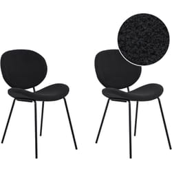Lot de 2 Chaises de Repas Design Rétro Sans Accoudoirs pour Salle à Manger en Tissu Bouclé Noir Luana