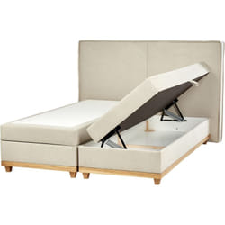 Beliani - Lit Boxspring Moderne Rembourré avec Rangement Tête Tapissée et Matelas à Ressorts 160 x 200 cm en Tissu Beige Dynasty