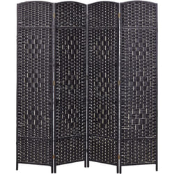 Paravent à 4 Panneaux Pliants en Cordes de Papier Ton Noir 170 x 163 cm Lappago