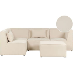 Canapé d'Angle Modulable 4 Places et Repose-Pieds en Velours Côtelé Beige Lemvig