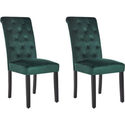 Lot de 2 Chaises de Salle à Manger en Velours Pieds en Bois d'Hévéa Noirs Capitonné Vert Velva