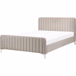 Lit deux places avec sommier à lattes. Aménagez votre chambre à coucher avec ce cadre de lit rembourré et appréciez l'ambianc ...