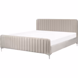 Lit deux places avec sommier à lattes. Aménagez votre chambre à coucher avec ce cadre de lit rembourré et appréciez l'ambianc ...