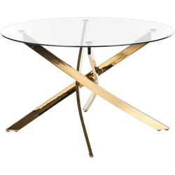 Beliani - Table de Repas Ronde Plateau en Verre Trempé et Pieds Dorés 120 cm Maramo