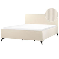 Lit double en velours côtelé beige 180 x 200 cm VALOGNES