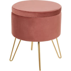 Pouf Coffre en Velours Rose Rangement Salon Assise Supplémentaire Silas