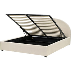 Lit Double avec Coffre en Tissu Beige 160 x 200 cm Tête de Lit Ronde Vaucluse