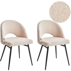 Lot de 2 Chaises de Salle à Manger Modernes avec Accoudoirs Dossier Découpé Assise Rembourrage Touffeté en Tissu Bouclé Beige Onaga