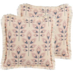 Lot 2 Coussins Minimalistes Imprimés avec Franges et Motif Feuillage 60 x 60 cm Beige Rudbeckia