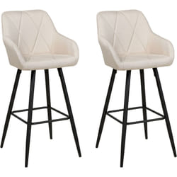 Lot 2 Chaises de Bar Modernes Assise Rembourrée en Tissu Beige Clair avec Accoudoirs et Pieds en Métal Noirs Darien
