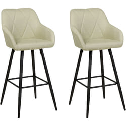 Lot 2 Chaises de Bar Modernes Assise Rembourrée en Tissu Vert Clair avec Accoudoirs et Pieds en Métal Noirs Darien