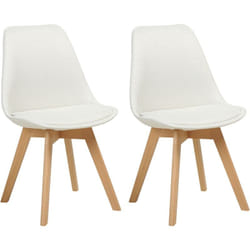 Lot de 2 Chaises en Tissu Blanc Cassé et Bois de Hêtre pour Salle à Manger Dakota