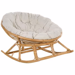 Fauteuil à bascule rond en rotin ton naturel et beige clair ORVIETO