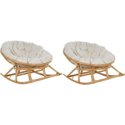 2 fauteuils à Bascule Ronds en Rotin Ton Naturel et Beige Clair Empilables Orvieto