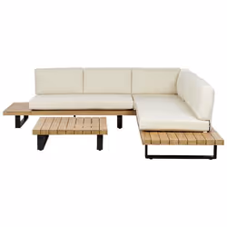 Salon de jardin à angle 5 places blanc cassé en bois dacacia certifié MYKONOS