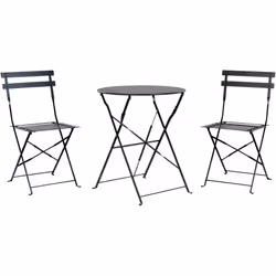 Table et 2 chaises pliantes pour terrasse ou jardin. Ensemble de jardin en acier traité de haute qualité comprenant une table ...