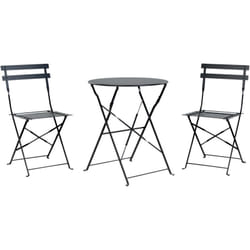 Salon de Jardin Bistrot Table et 2 Chaises en Acier Noir avec Patins de Protection Fiori