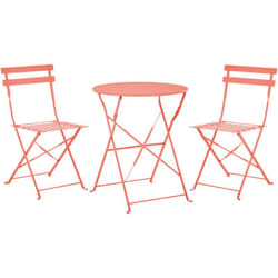 Salon de Jardin Bistrot Table et 2 Chaises en Acier Rouge Corail avec Patins Fiori