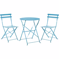 Table et 2 chaises pliantes pour terrasse ou jardin. Ensemble de jardin en acier traité de haute qualité comprenant une table ...