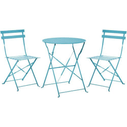 Salon de Jardin Bistrot Table et 2 Chaises en Acier Bleu Ciel avec Patins Fiori