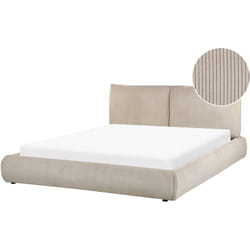 Beliani - Lit Double Rembourré Design Contemporain 160 x 200 cm en Velours Côtelé Taupe Vinay
