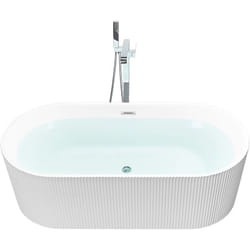 Baignoire Îlot Ovale Acrylique Blanche Cannelée 169 x 80 cm Design Moderne Gocta