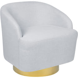 Fauteuil Courbe Glamour Art Déco en Tissu Gris Clair Base Dorée Ronde 360° Rotation Lavik