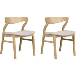 Lot de 2 Chaises de Cuisine Rétro Assise Rembourrée Teinte Bois Clair et Beige Maroa