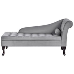 Chaise longue côté droit en velours gris clair avec rangement PESSAC
