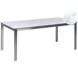 Beliani - Table de Jardin 6 places 180 x 90 cm Plateau en Verre Céramique Trempé Effet Marbre Structure en Acier Inoxydable Cosoleto