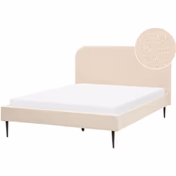 Lit deux places classique. Rehaussez le look de votre chambre avec ce lit rétro et minimaliste. Son revêtement en tissu boucl ...