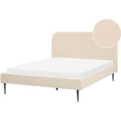 Beliani - Lit Double 140 x 200 cm en Tissu Bouclé Beige Rembourrage Supérieur Pieds Noirs Flayat