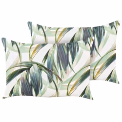 Lot de 2 coussins dextérieur à motif de feuilles vert et blanc 40 x 60 cm CALDERINA