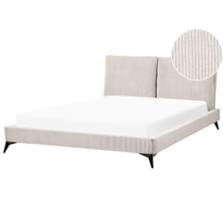 Lit Double 160 x 200 cm en Velours Beige Clair et Bois Tête de Lit Rembourrée Melle
