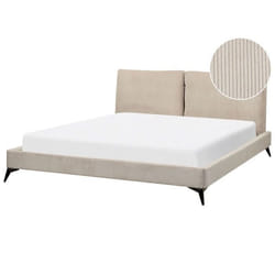 Lit double en velours côtelé taupe 180 x 200 cm MELLE