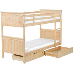 Lit Superposé en Bois de Pin Clair 90 x 200 cm avec Sommier à Lattes et Coffre Albon