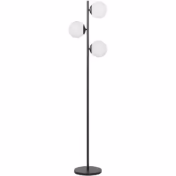 Lampe sur pied à 3 lumières. Un lampadaire à la forme inhabituelle, doté de trois abat-jours en verre. Son abat-jour noir uni ...