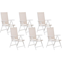 Lot de 6 Chaises de Jardin en Aluminium et Textile Beige Style Industriel Catania