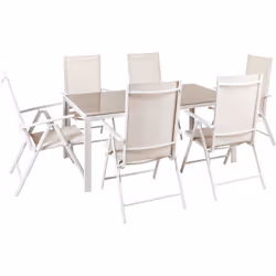 Table de jardin et 6 chaises pliables. Cet ensemble très pratique, composé d'une table et de six chaises pliantes, est un élé ...