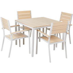 Ensemble de Jardin Table et 4 Chaises en Aluminium Blanc et Bois Synthétique Beige Prato