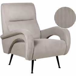Fauteuil à accoudoirs ouverts. Ce fauteuil d'inspiration rétro, orné d'un luxueux revêtement en velours côtelé avec une textu ...