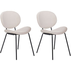 Lot de 2 Chaises de Salle à Manger Design Rétro Sans Accoudoirs en cuir pu Beige Sable et Pieds Noirs en Métal Luana