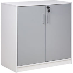 Petite Armoire à 2 Portes Gris et Blanc 80 cm en Panneaux Particules de Bois Zehna