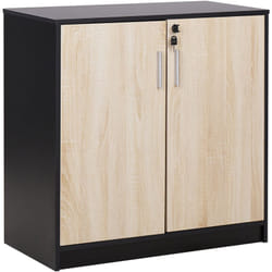 Petite Armoire à 2 Portes Noir et Bois Clair 80 cm en Panneaux Particules Bois Zehna