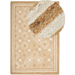 Tapis en Jute Tressé Naturel Beige 200 x 300 cm Motif Géométrique Style Boho Mengen